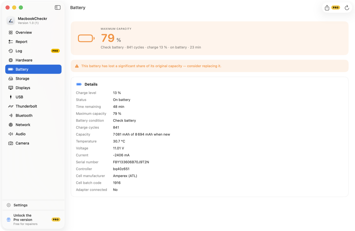 Live battery status